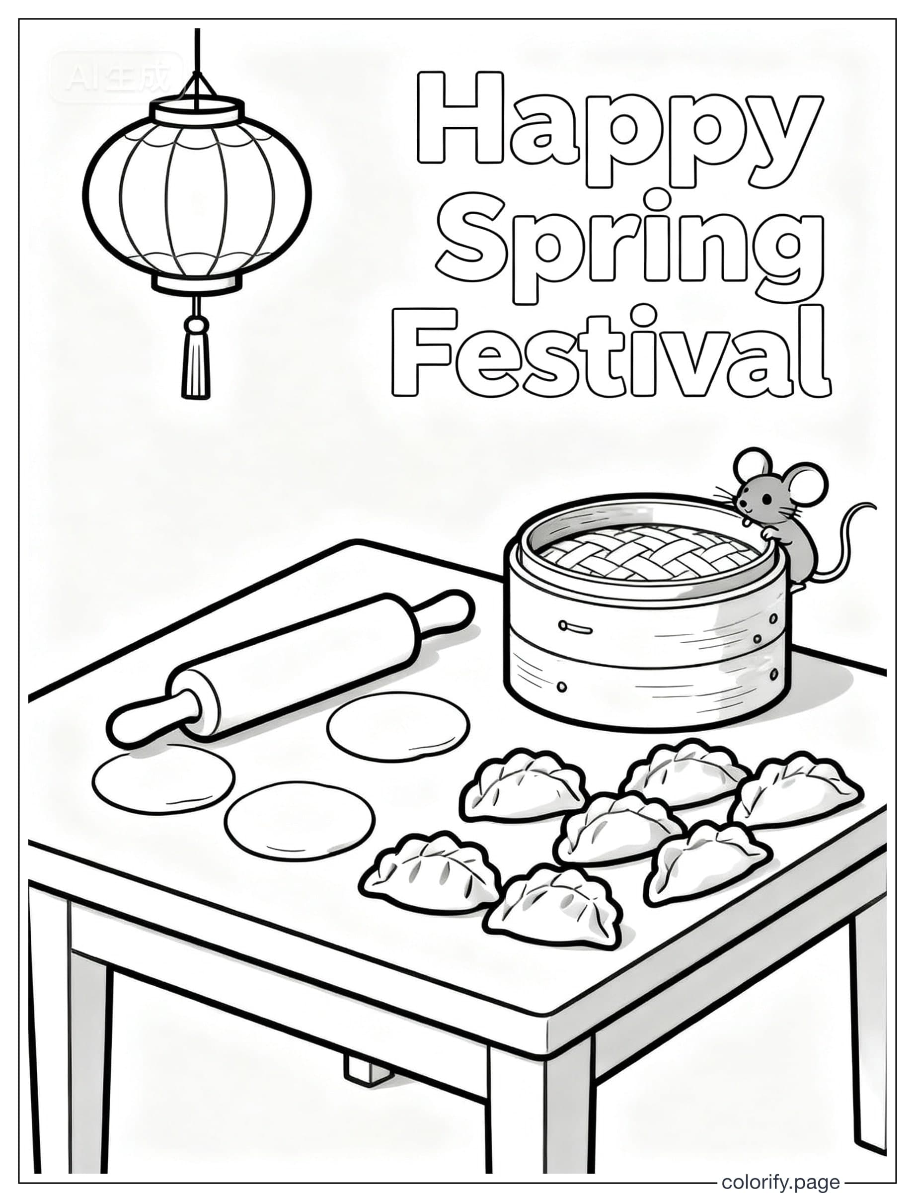 Spring Festival涂色页 - 免费可打印(无水印)