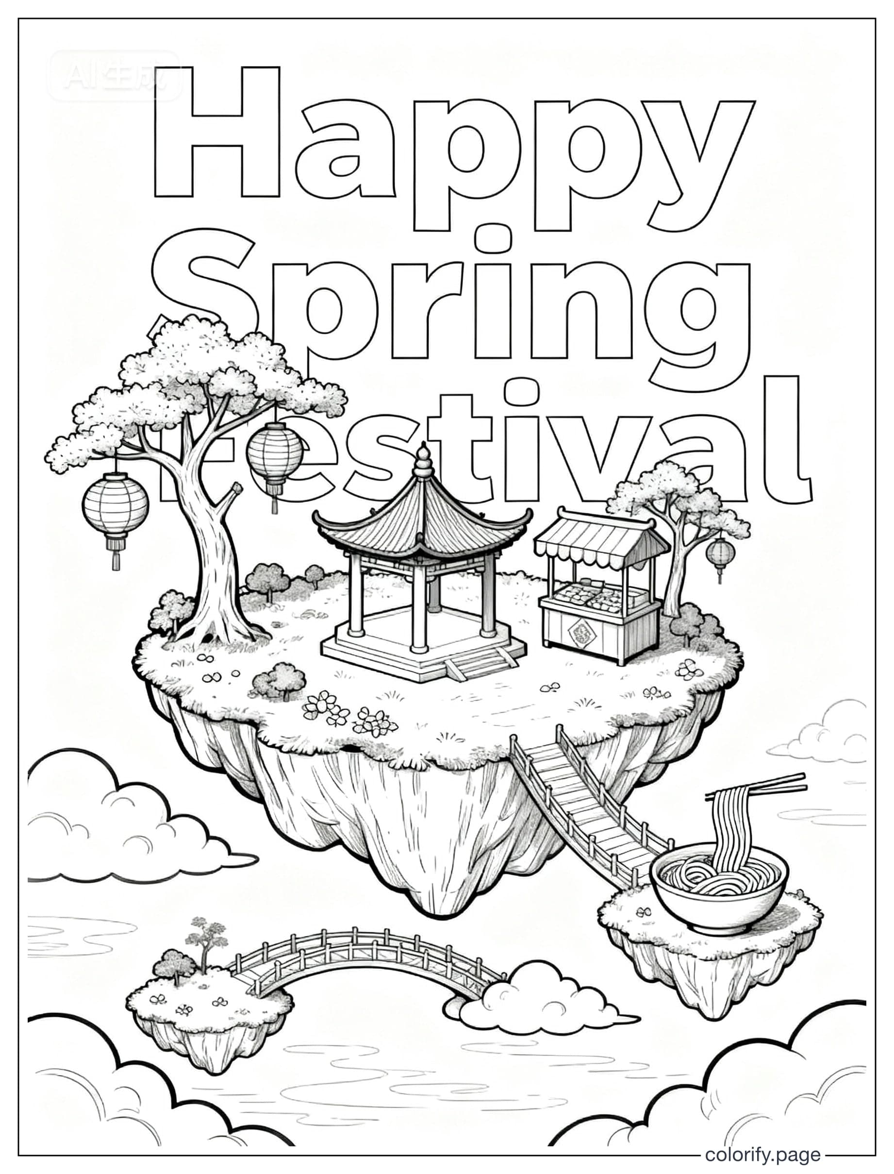Spring Festival涂色页 - 免费可打印(无水印)